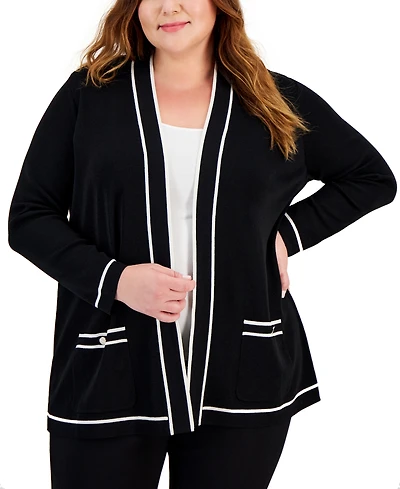 Anne Klein Plus Malibu Contrast-Trim Open-Front Cardigan