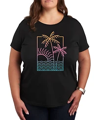 Hybrid Apparel Trendy Plus Neon Palms Graphic T-Shirt
