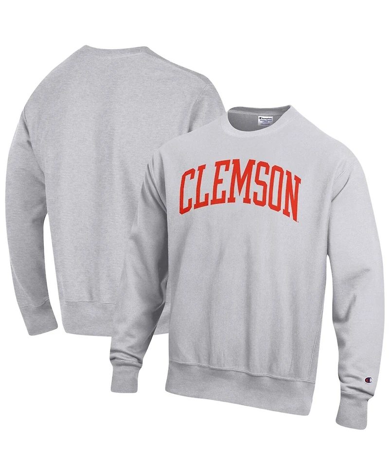 Men's Champion Heathered Gray Clemson Tigers Arch Reverse Weave Pullover Sweatshirt