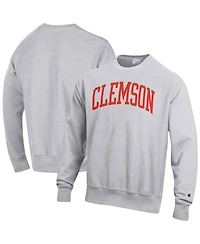 Men's Champion Heathered Gray Clemson Tigers Arch Reverse Weave Pullover Sweatshirt