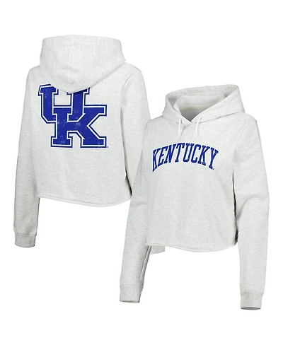 Women's League Collegiate Wear Ash Kentucky Wildcats 2-Hit 1636 Cropped Pullover Hoodie
