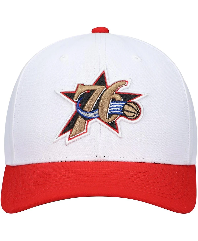 Men's Mitchell & Ness White, Red Philadelphia 76ers Hardwood Classics Core 2-Tone 2.0 Pro Snapback Hat