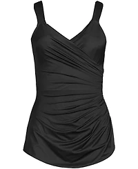 Lands' End Women's D-Cup SlenderSuit V-Neck Tummy Control Skirted One Piece Swimsuit