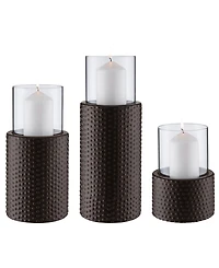 Danya B Contemporary 3-Piece Candle Holder Set with Clear Glass Hurricanes and Textured Metal Base