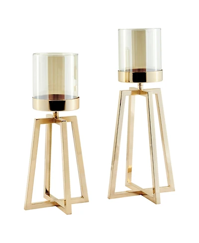 Danya B Maeve Tinted Glass Warm Pedestal Hurricane 2-Piece Candle Holders Set