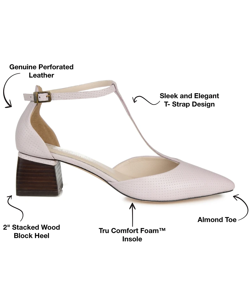 Journee Signature Women's Cameela Pointed Toe T Strap Block Heel Pumps