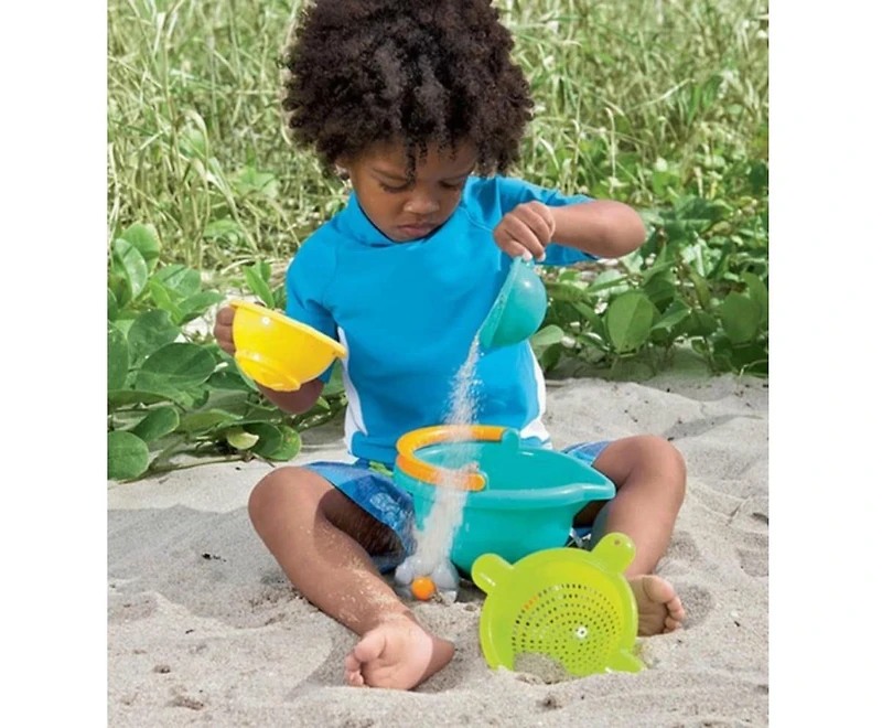 Haba Sand Bucket Scooter - 4 Piece Nesting Beach Toy Set for Toddlers