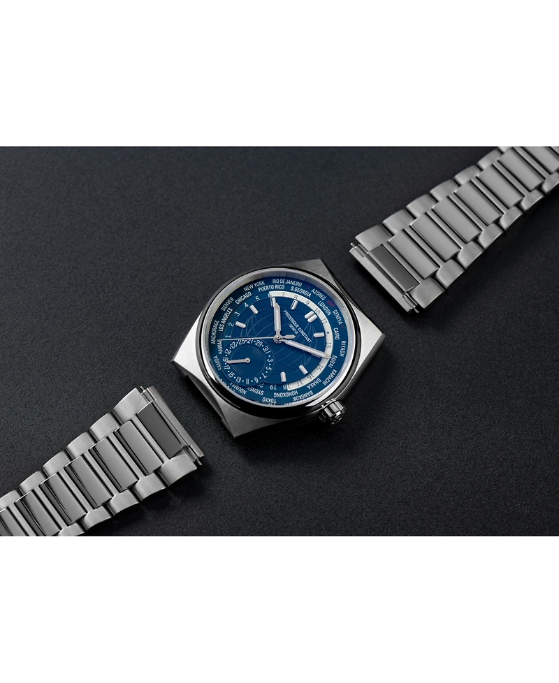 Frederique Constant Men's Swiss Automatic Highlife Worldtimer Manufacture Stainless Steel Bracelet Watch 41mm