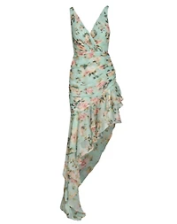 Mac Duggal Women's Ieena Floral Print Asymmetrical Ruffle Hem Dress