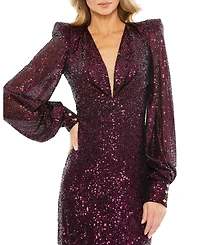 Mac Duggal Women's Ieena Sequined Structured Bishop Sleeve Midi Dress