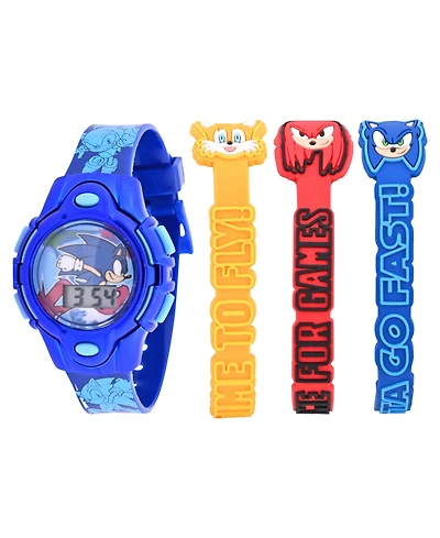 Accutime Kids Unisex Sega Sonic the Hedgehog Blue Silicone Strap Watch 35.5mm Set