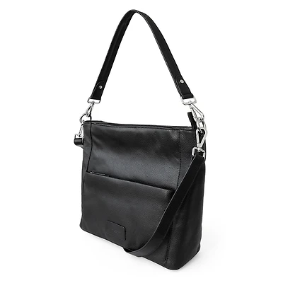 Ladies Large Leather Multi Zip Pocket Hobo Shoulder Bag