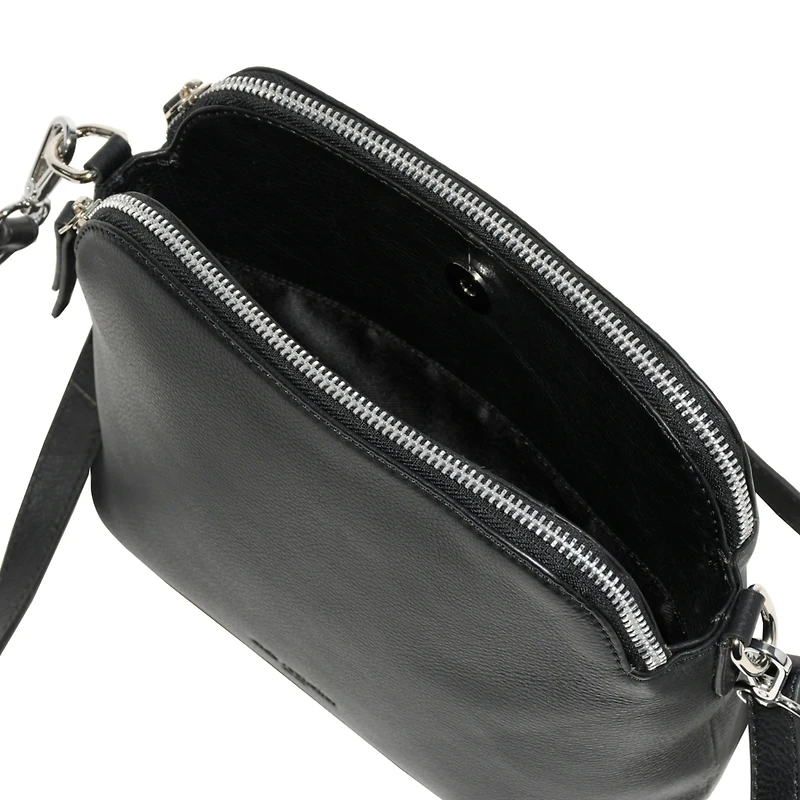Ladies Leather Double Zipper Crossbody Bag