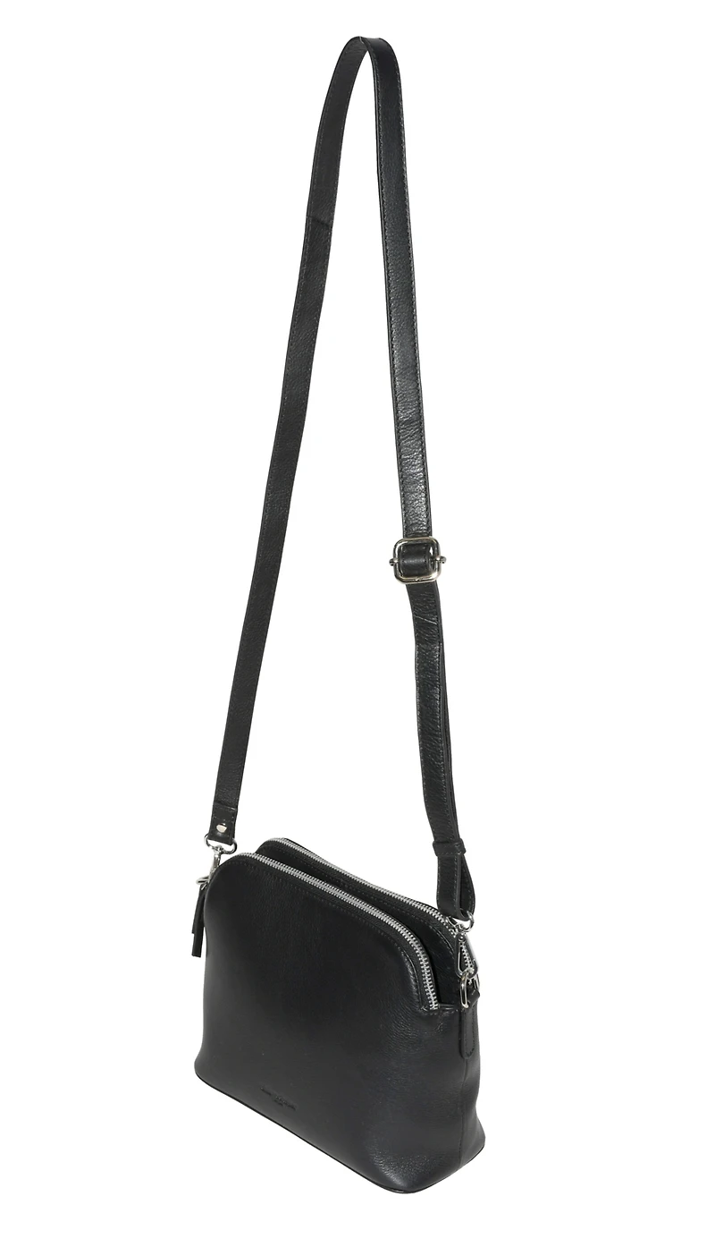 Ladies Leather Double Zipper Crossbody Bag