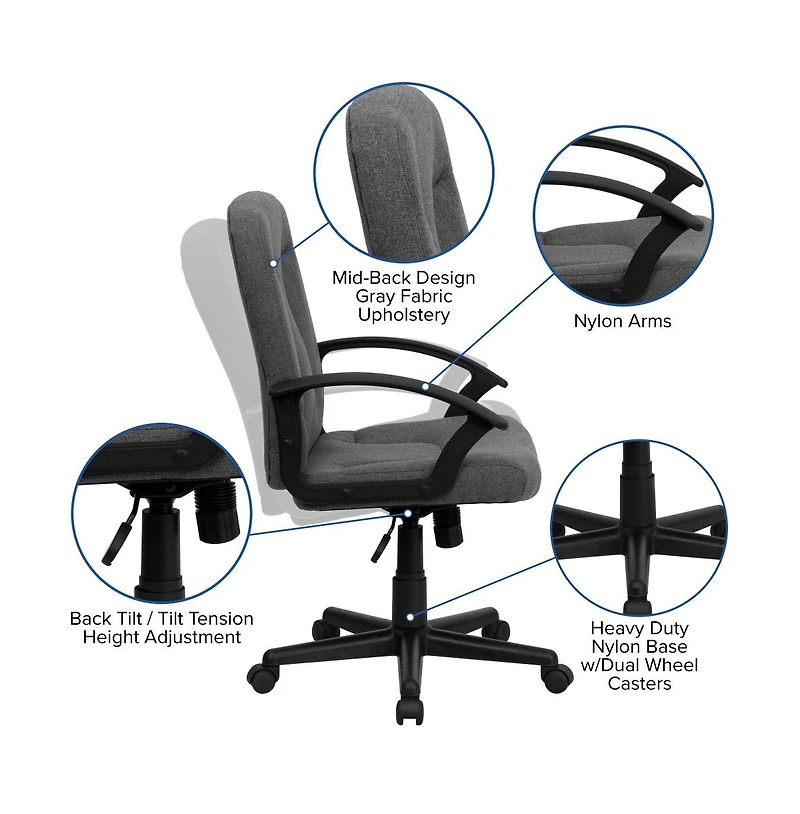 Emma+Oliver Mid-Back Fabric Executive Swivel Office Chair With Nylon Arms