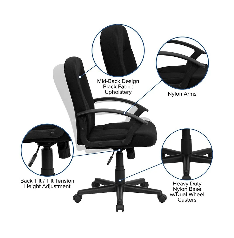 Emma+Oliver Mid-Back Fabric Executive Swivel Office Chair With Nylon Arms