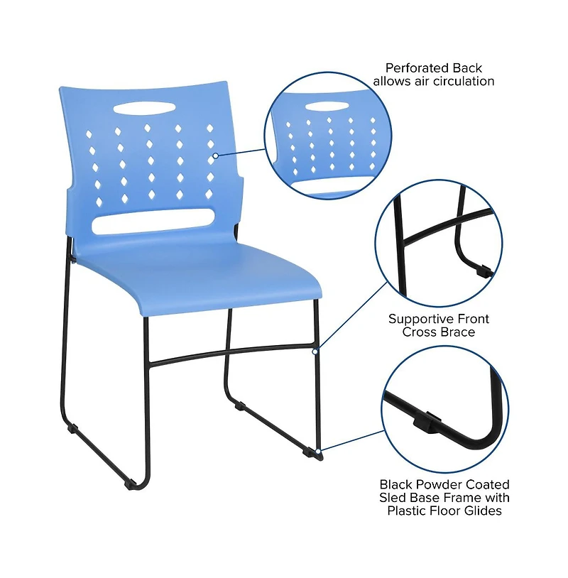 Emma+Oliver Home Office Plastic Accent Sled Base Stack Chair - Air-Vent Back