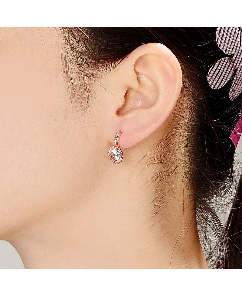 Sterling Silver Cubic Zirconia Solitaire Triple Prong Drop Earrings