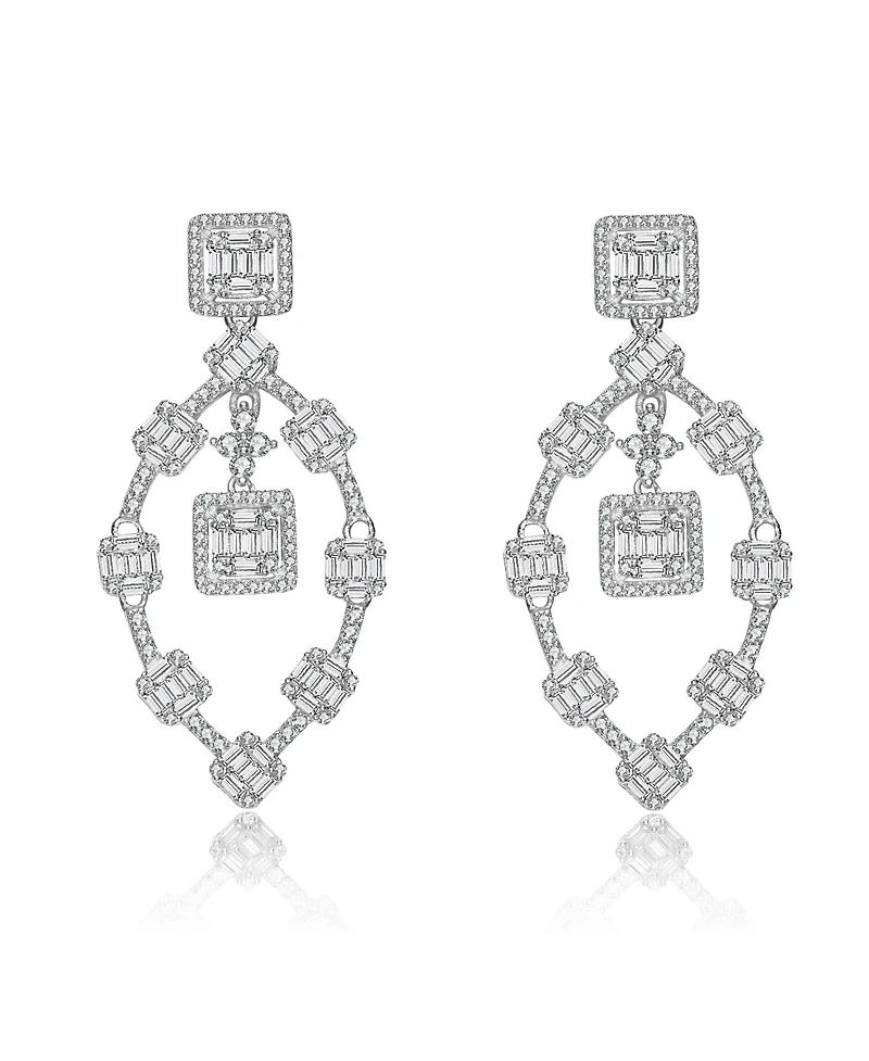 Sterling Silver Cubic Zirconia Modern Chandelier Earrings