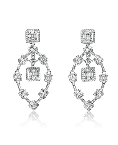 Sterling Silver Cubic Zirconia Modern Chandelier Earrings