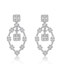 Sterling Silver Cubic Zirconia Modern Chandelier Earrings