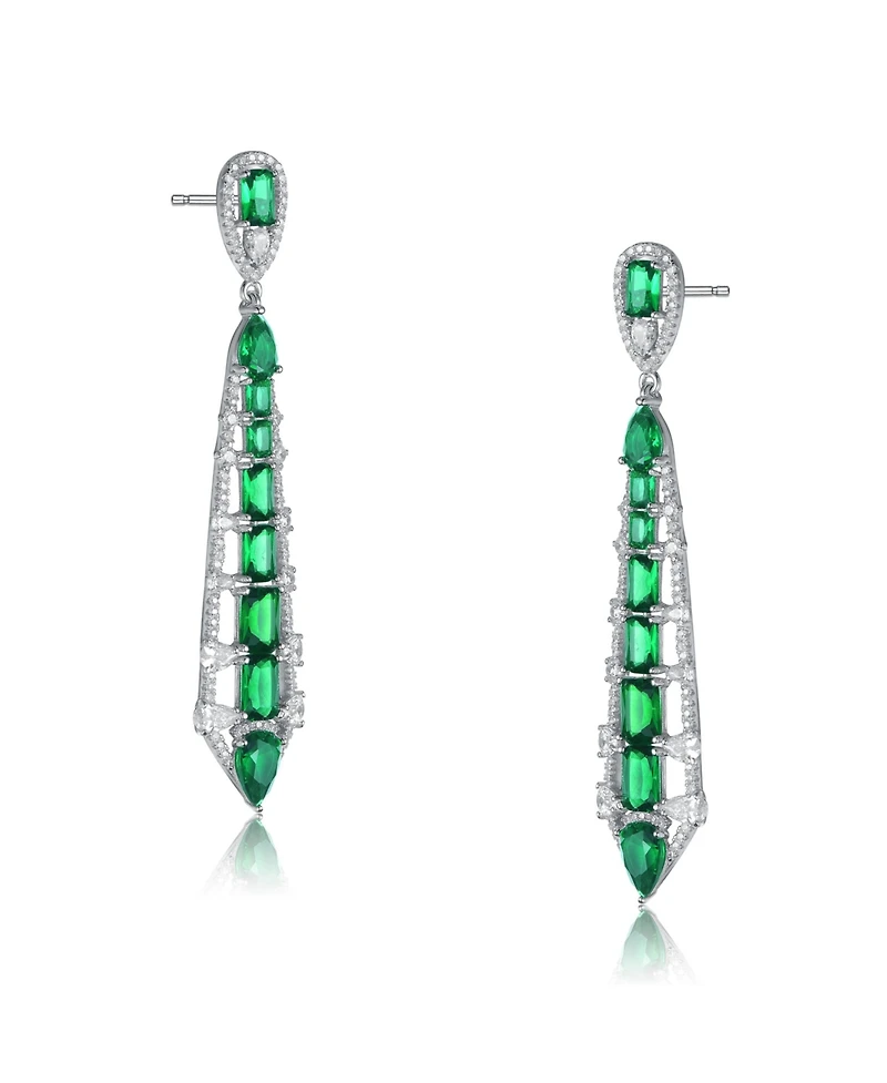 Sterling Silver and Cubic Zirconia Ladder Style Dangle Earrings