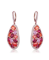 Sterling Silver Cubic Zirconia Cluster Teardrop Oval Shaped Earrings