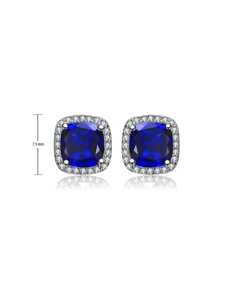 Sterling Silver Cubic Zirconia Vintage Cushion Cluster Halo Stud Earrings