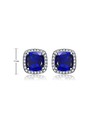 Sterling Silver Cubic Zirconia Vintage Cushion Cluster Halo Stud Earrings