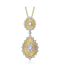 White Gold and 14K Gold Plated Cubic Zirconia Star Pendant Necklace