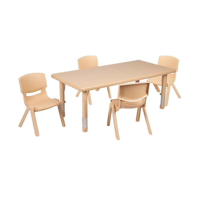 Emma+Oliver 24"W X 48"L Rectangular Plastic Height Adjustable Activity Table Set With Chairs