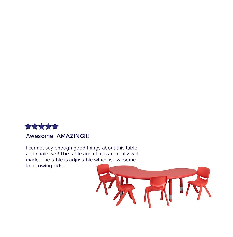 Emma+Oliver 35"W X 65"L Half-Moon Plastic Height Adjustable Activity Table Set With 4 Chairs
