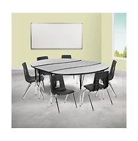 Emma+Oliver 86" Oval Wave Collaborative Laminate Activity Table Set With 16" Student Stack Chairs