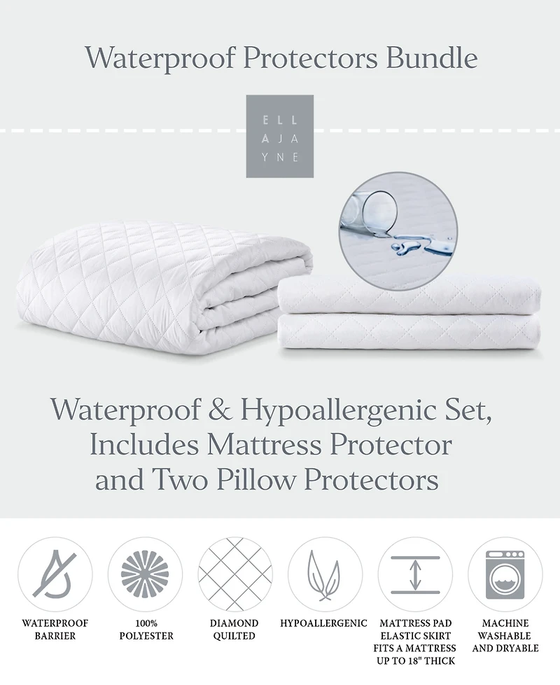 Ella Jayne Water-Resistant Mattress and Pillow Protector Bundle, California King