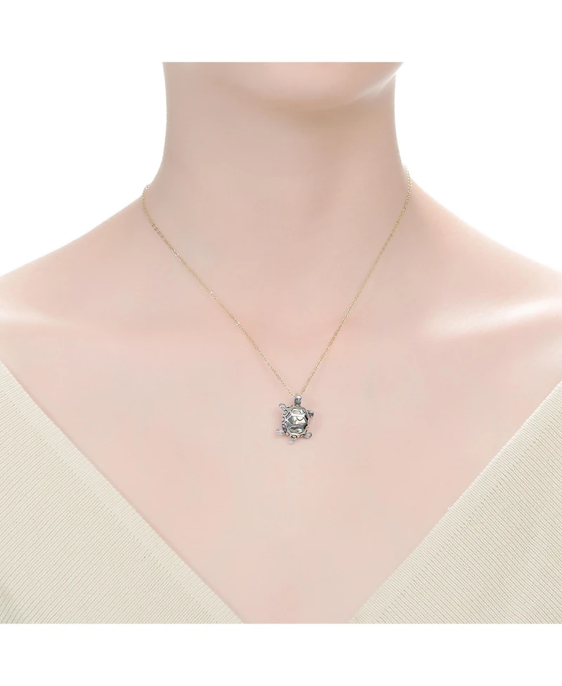 Sterling Silver White Gold Plated Abalone Hoop Pendant Necklace