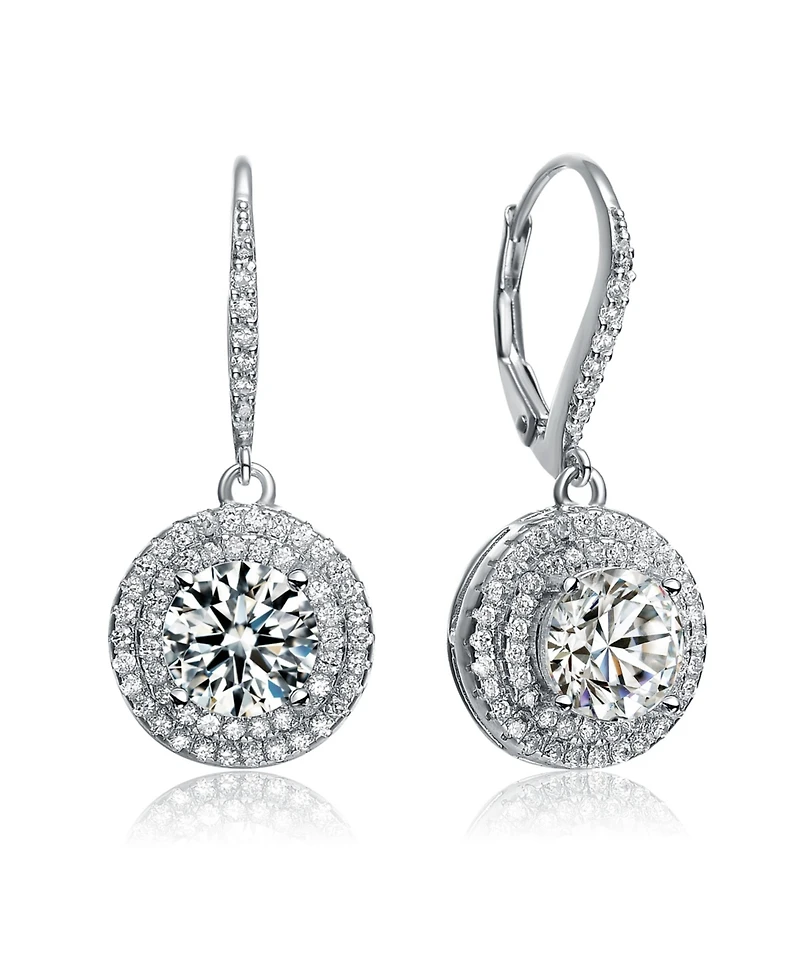 Sterling Silver Cubic Zirconia White Gold Plated Circle Drop Earrings