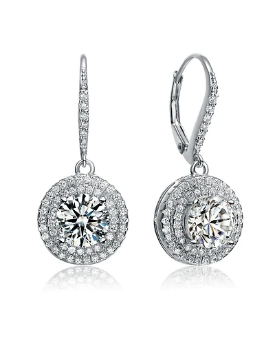 Sterling Silver Cubic Zirconia White Gold Plated Circle Drop Earrings