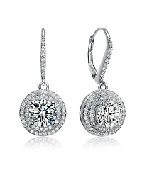 Sterling Silver Cubic Zirconia White Gold Plated Circle Drop Earrings
