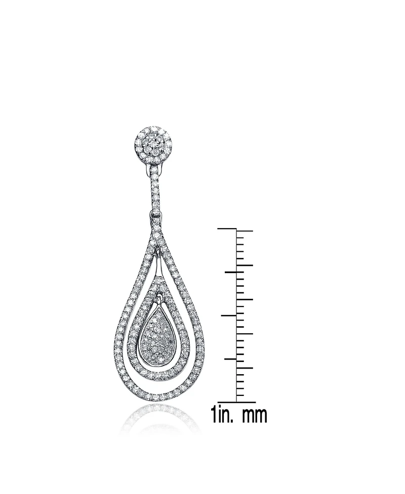 Sterling Silver Cubic Zirconia White Gold Plated Outlined Teardrop Earrings