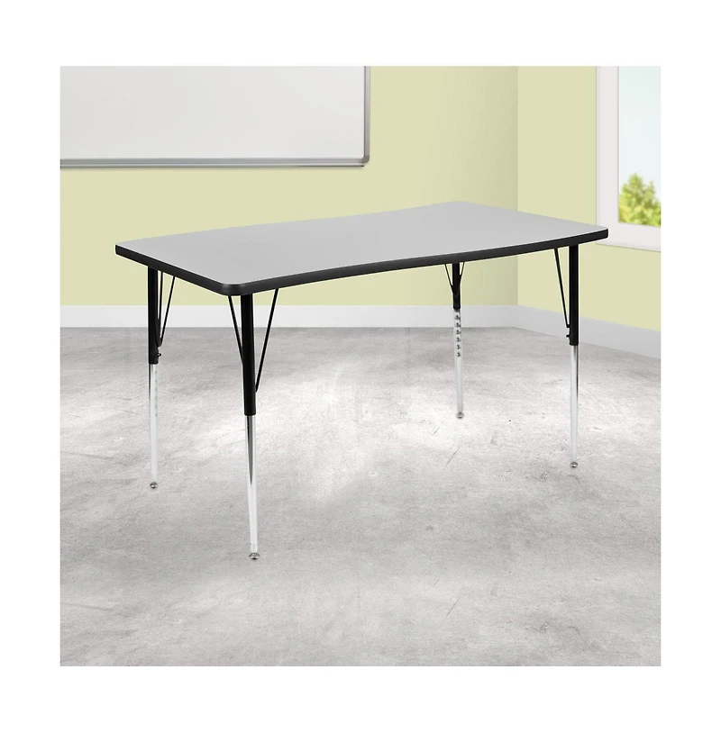 Emma+Oliver 28"W X 47.5"L Rectangle Wave Flexible Collaborative Adjustable Height Activity Table