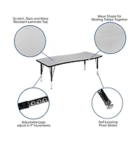 Emma+Oliver 26"W X 60"L Rectangle Wave Flexible Collaborative Kids Adjustable Activity Table