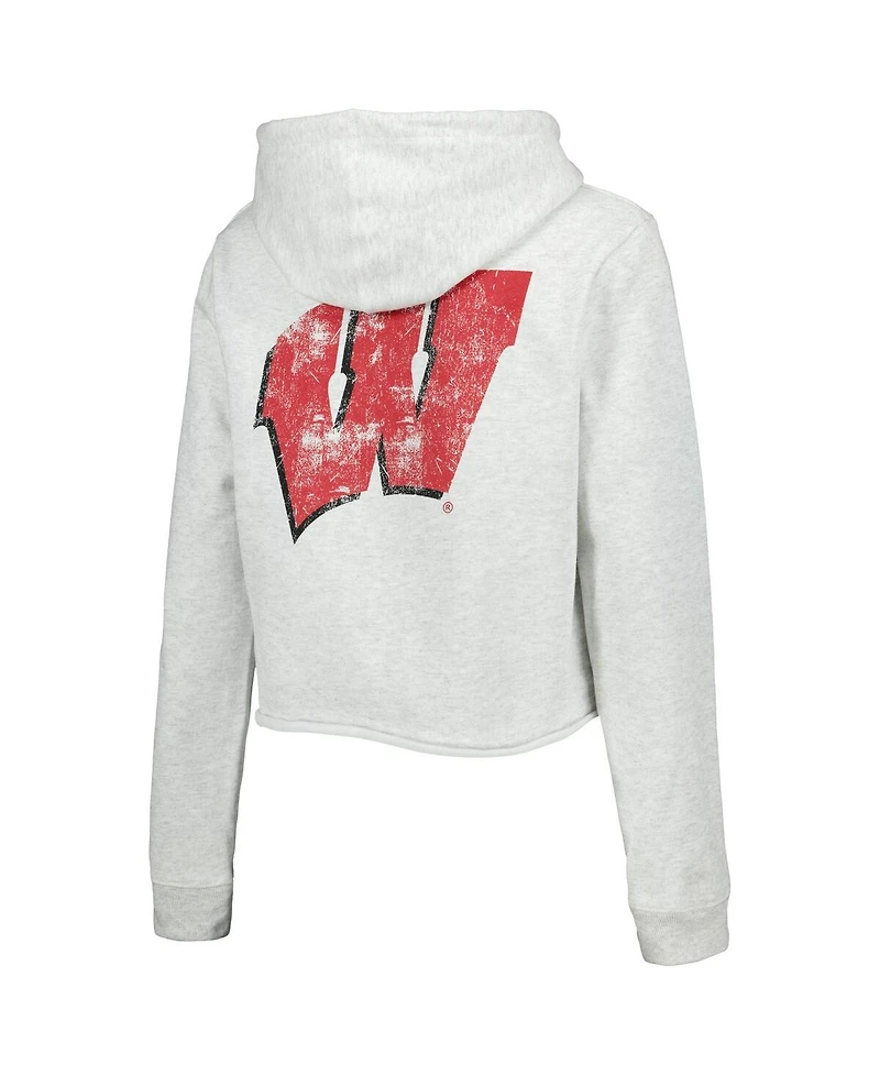 Women's League Collegiate Wear Ash Wisconsin Badgers 2-Hit 1636 Cropped Pullover Hoodie
