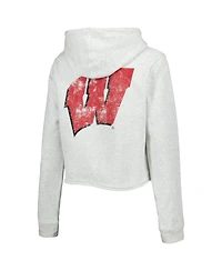 Women's League Collegiate Wear Ash Wisconsin Badgers 2-Hit 1636 Cropped Pullover Hoodie