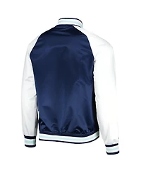 Men's Mitchell & Ness Deep Sea Blue, White Seattle Kraken Primetime Raglan Satin Full-Snap Jacket