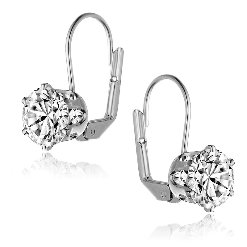 White Cubic Zirconia Solitaire Classic Leverback Earrings