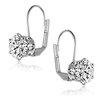 White Cubic Zirconia Solitaire Classic Leverback Earrings