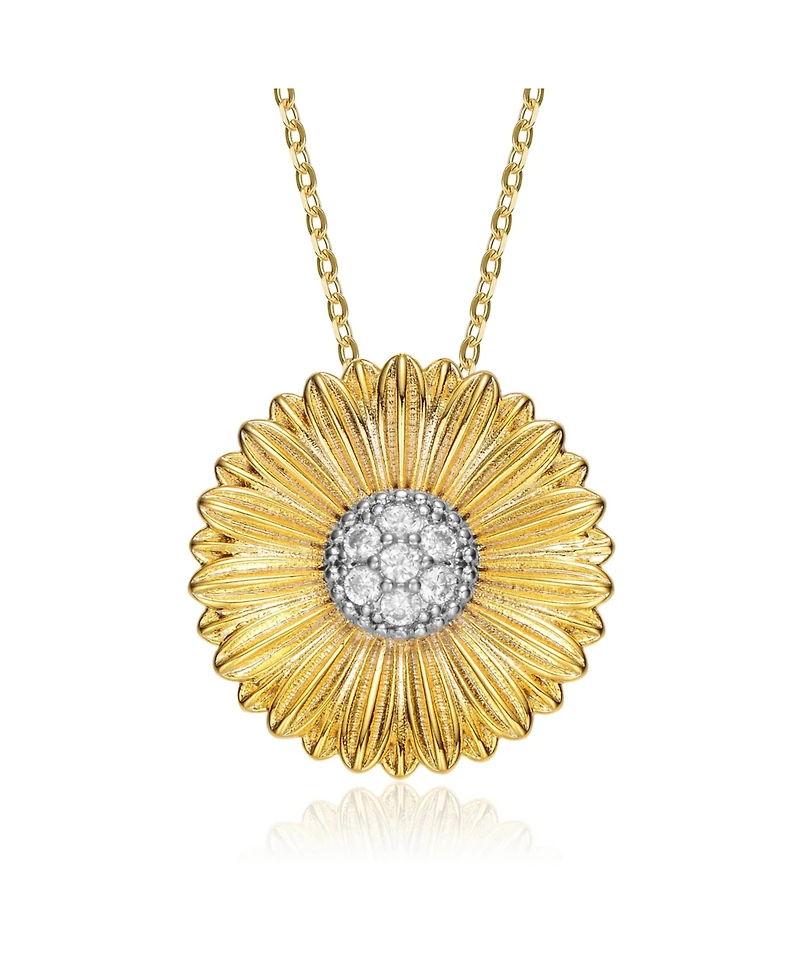14K Gold Plated Cubic Zirconia Circle Floral Pendant