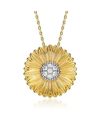 14K Gold Plated Cubic Zirconia Circle Floral Pendant