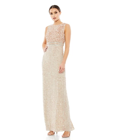 Mac Duggal Women's Sequined High Neck Sleeveless Column Gown