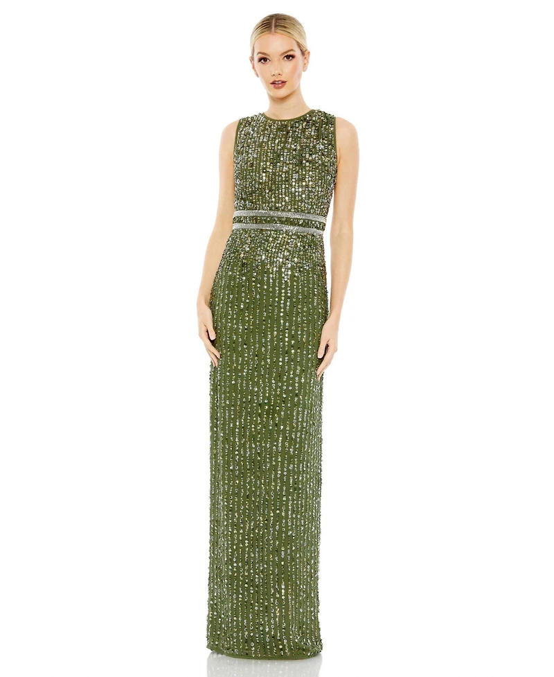 Mac Duggal Women's Sequined High Neck Sleeveless Column Gown